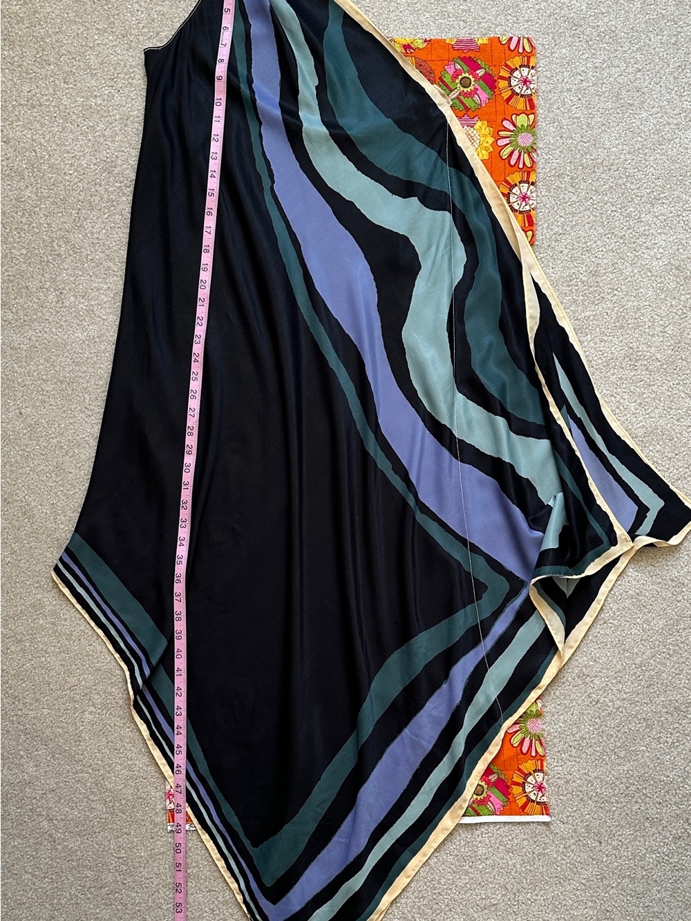 RACHEL Rachel Roy Asymmetrical Silky Dress with Teal, Mint & Beige Trim - Picture 10 of 13